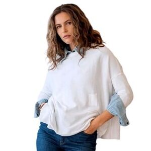 Mer Sea Catalina Sweater Classic White Crew Neck Long Sleeve Pockets One size